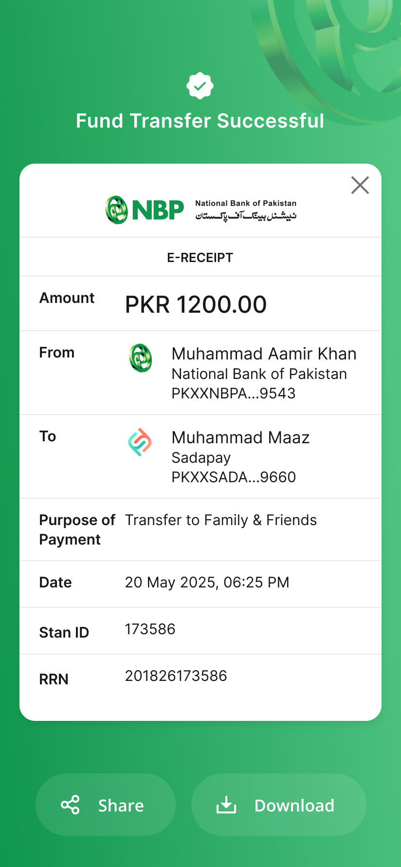 Fund transfer receipt in the redesigned NBP Digital app