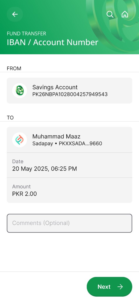 Payment details in the redesigned NBP Digital app