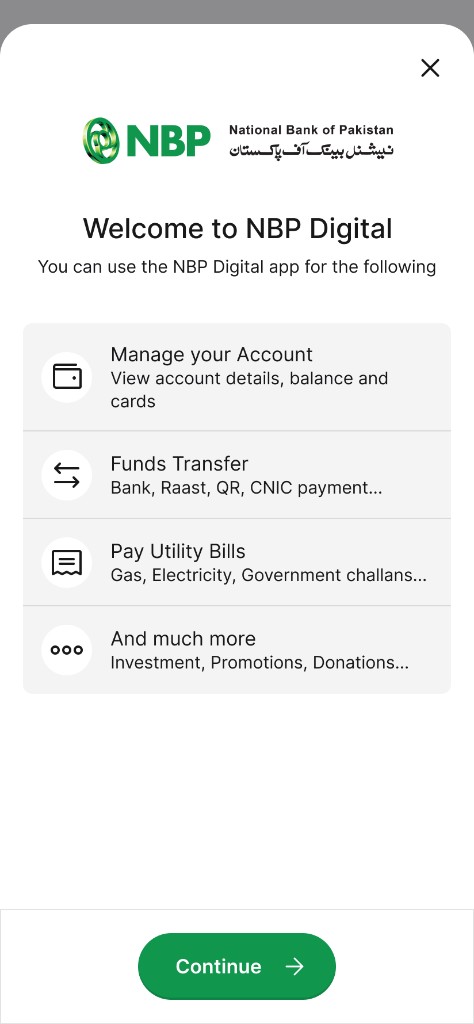 Welcome to NBP Digital registration screen